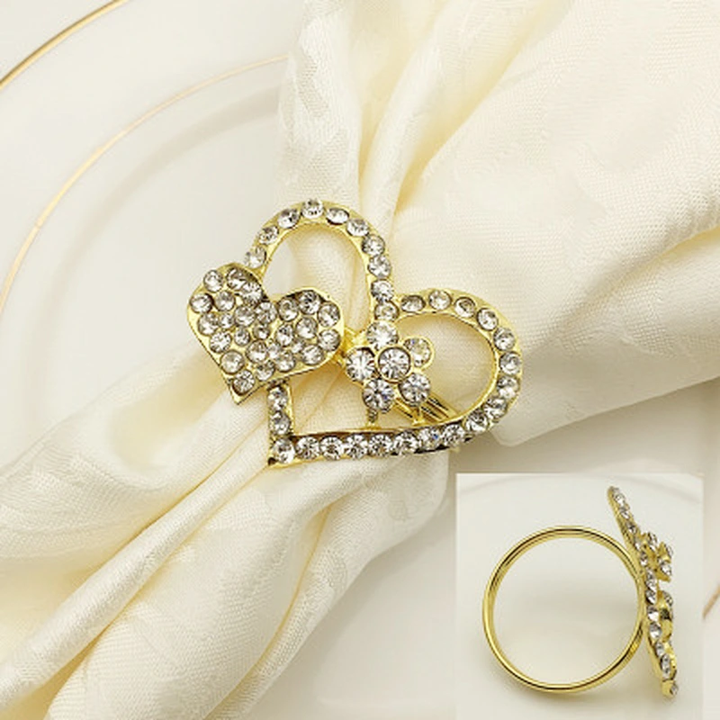 Hotel Dinnerware  heart style Napkin Rings Crystal Rhinestone Napkin Rings Gold Napkin Rings Wedding