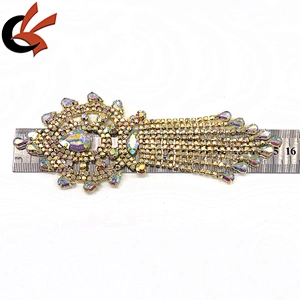 Newest gold base AB clear crystal rhinestone tassel appliques sew on garment Jewelry accessories