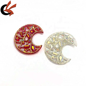 Unique Crescent Moon hollow red AB colors sew on resin rhinestones
