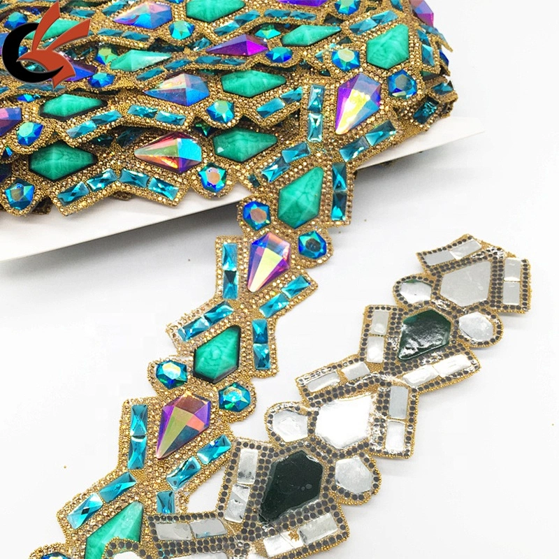 Top Quality Handmade Iron On Heat Transfer Applique Trim Chains Resin Jewelry Hotfix Trimming Tape