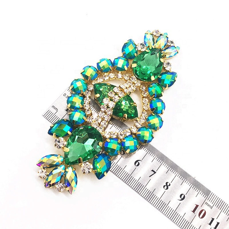 Wholesale fashion rhinestone resin applique trim flatback green series lace applique