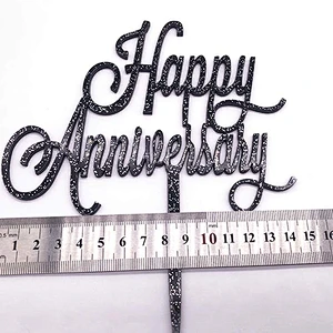 Happy Anniversary Black Glitter Acrylic Cake Topper Suppliers