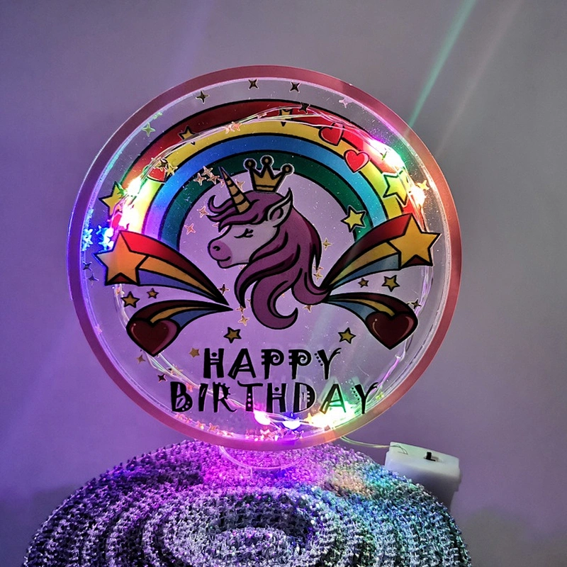 2020 New Arrival Custom Happy Birthday Glitter Acrylic  Cake Topper with LED light