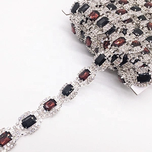 hot selling diamante silver setting colorful glass chain rhinestone trims for garment