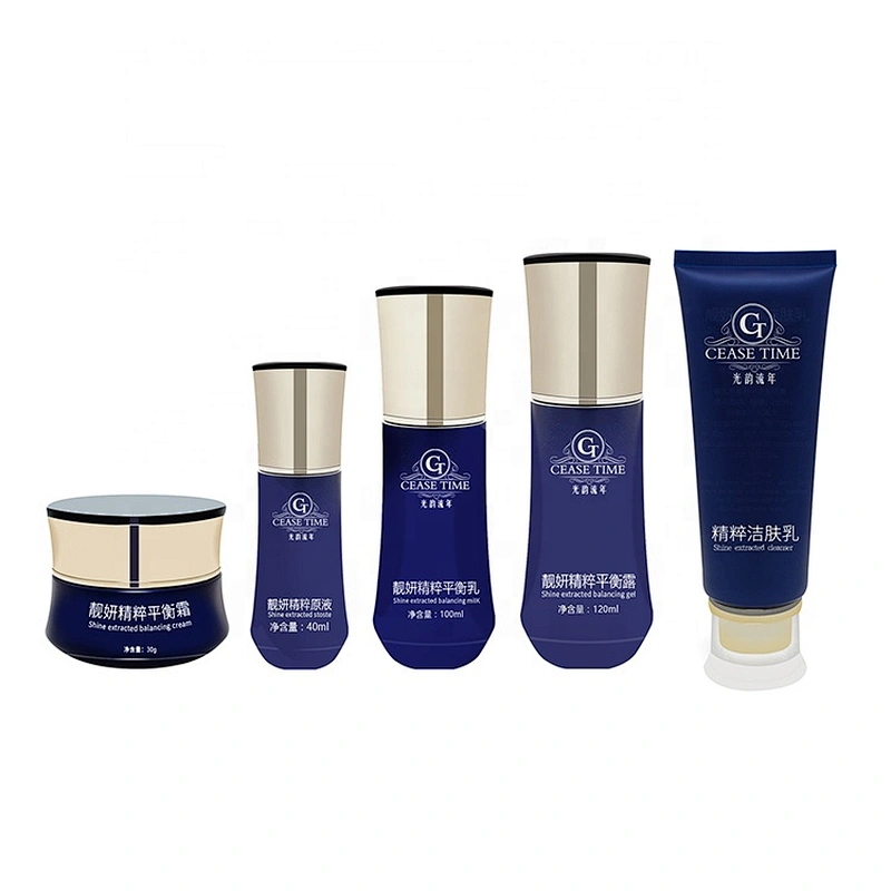 Private Label CEASE TIME Organic Shine Extracted Skin Care Set with cream gel cleanser milk stoste