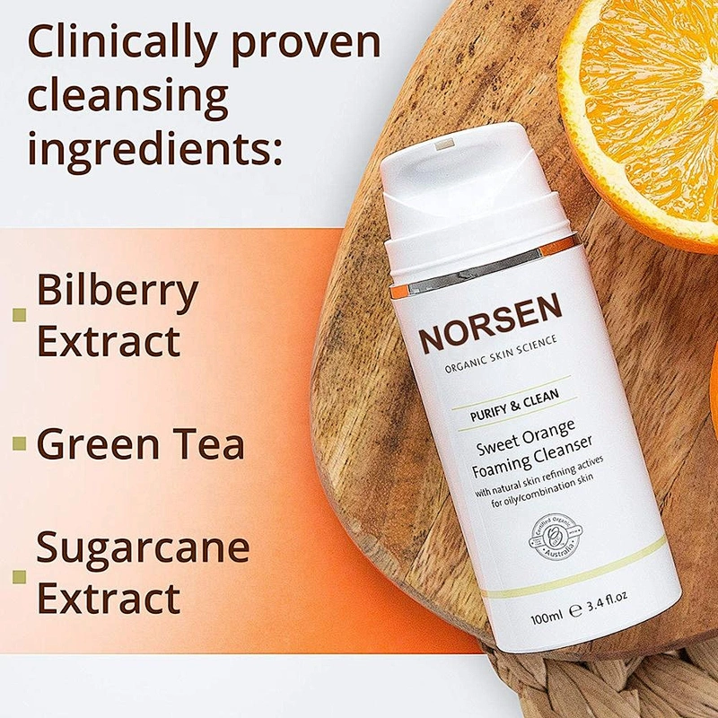 Private Label Natural Organic Acne Treatment Sweet Orange Foaming Cleanser
