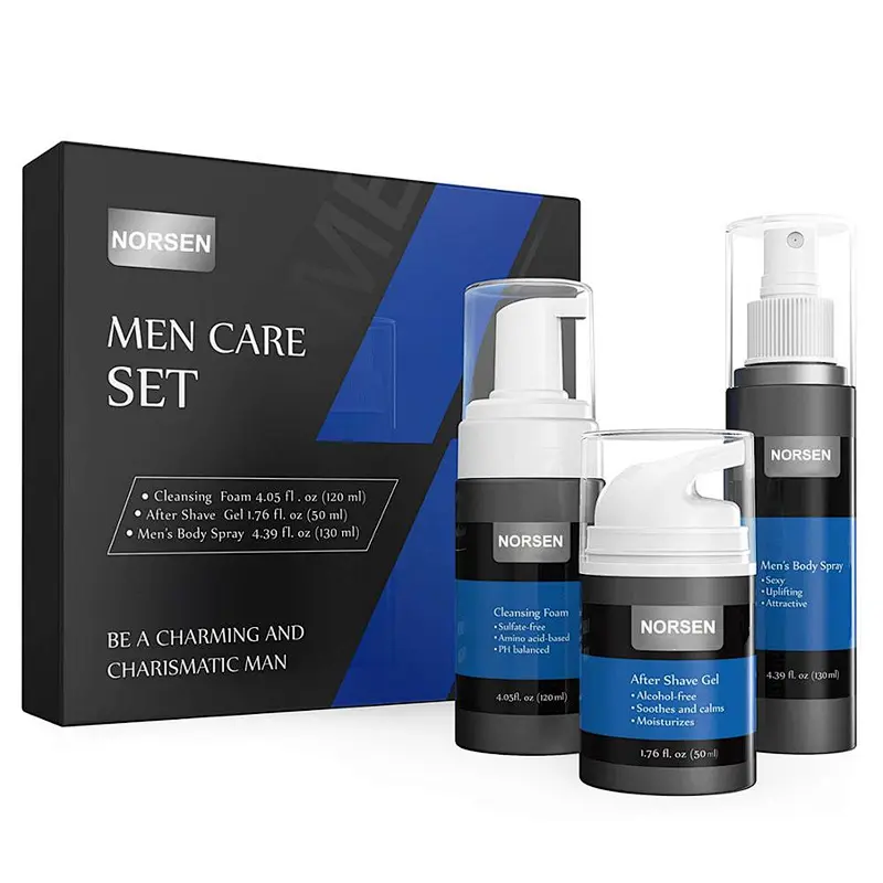 Wholesale cheap good quality man skin care set include cleansing foam men's body spray