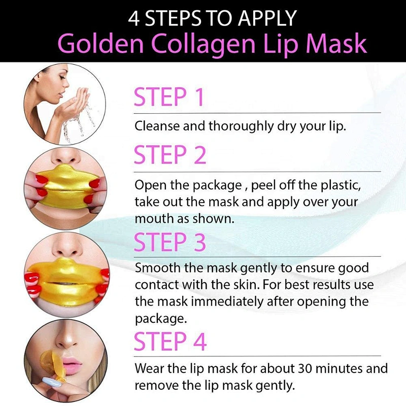 Private Label 24K Gold Collagen Lip Mask For Remove Lines  Moisturizing Anti-Wrinkle Sleeping Mask Sheet Disposable