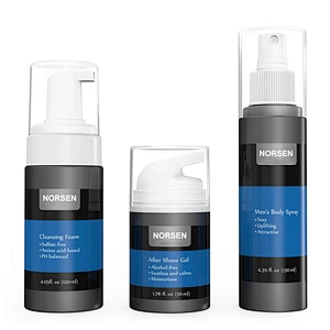 Wholesale cheap good quality man skin care set include cleansing foam men's body spray