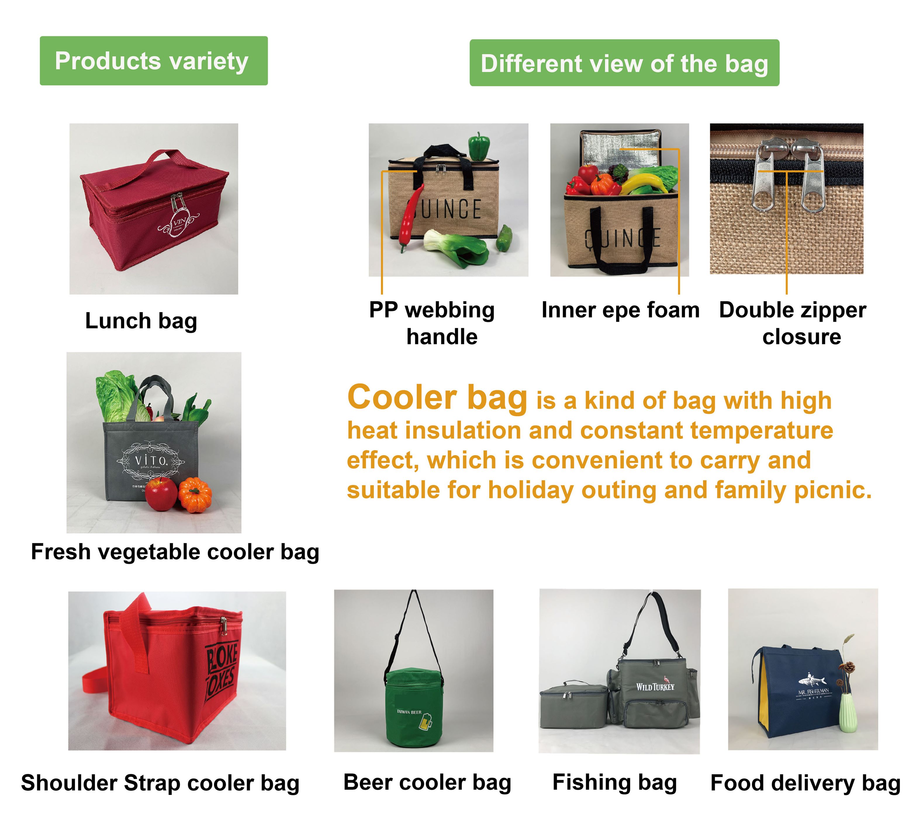custom insulated tote bags with zipper for promotion