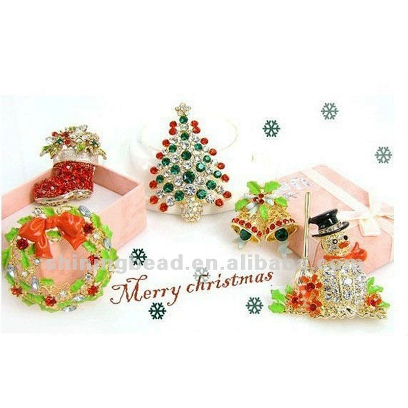 christmas bell rhinestone brooch