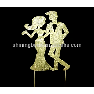 2019 chinese best selling products clear rhinestone gold plating wedding cake toppers for bride and groom