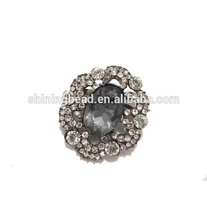 Hot sale elegant grey rhinestone gun plating flower pins brooch for wedding