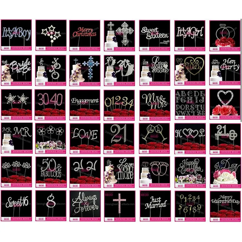 Alibaba China Manufacturer Custom Fashion Rhinestone Cake Topper Make A Wish