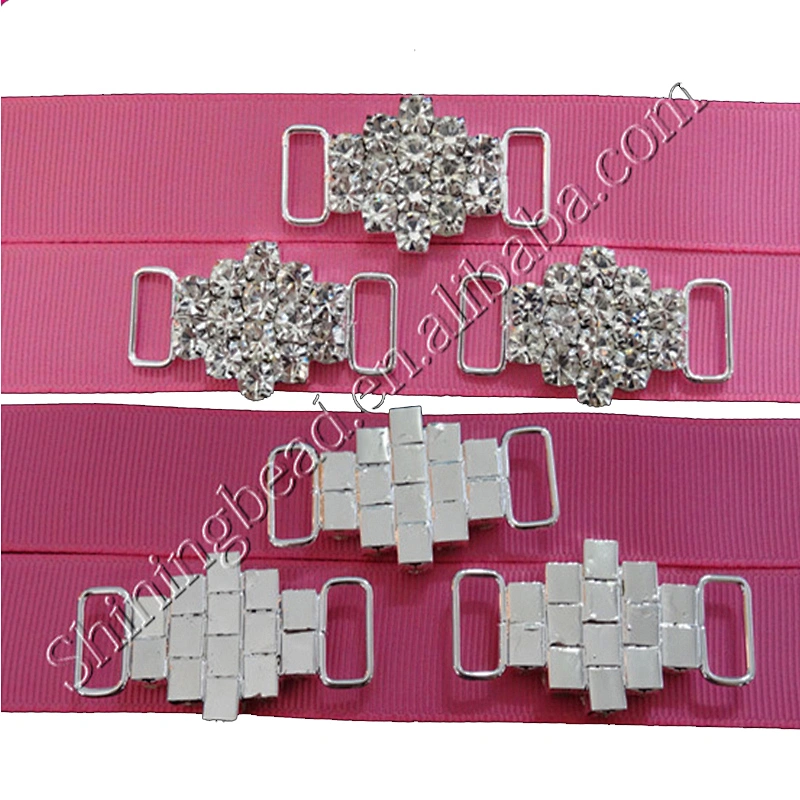 2019 New Product Clear Rhinestone Flower Bikini Connector Rhinestone Buckle Silver Connector