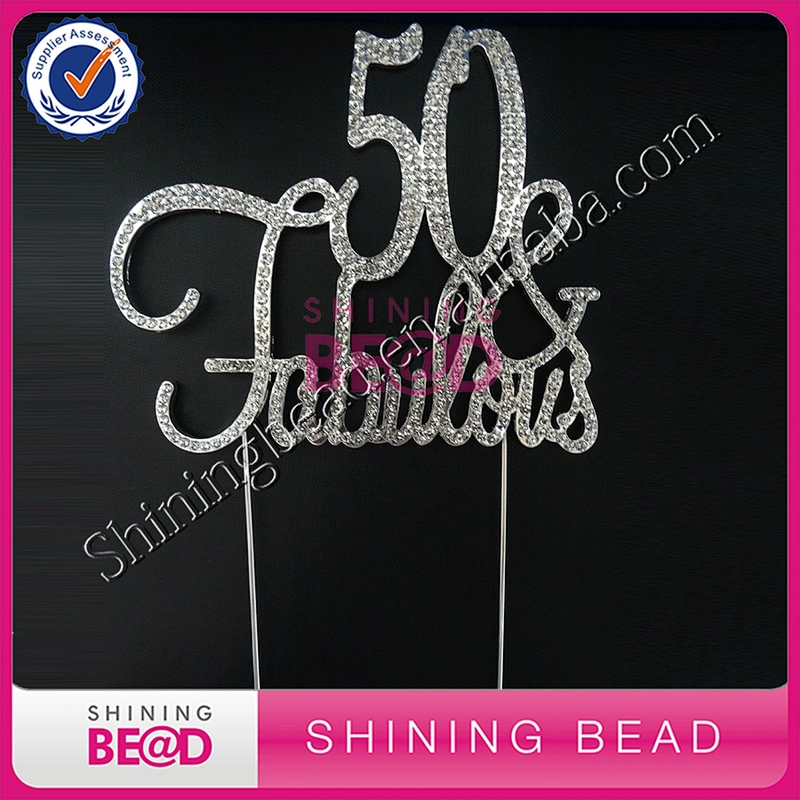 50 & fabulous Silver Cake Topper - Birthday Premium Rhinestone Cake Topper Fun Decoration for Your Party (50&Fab Silver)