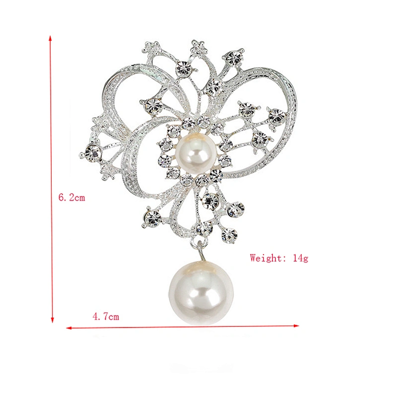 Elegant Rhinestone Crystal Flower White Pearl Brooches For Women Wedding Party