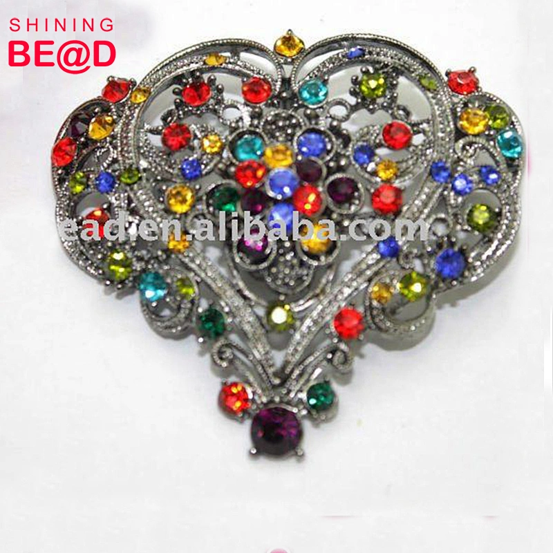 2017 Alibaba Fashion crystal brooch pins colorful heart cheap rhinestone brooch for wedding in bulk rhinestone brooch