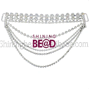 NEW HOT!! 3ROWS Compact Clear Crystal Rhinestone Bikini Connectors/ Buckle Chain For Swimming Wear Bikini Decoration