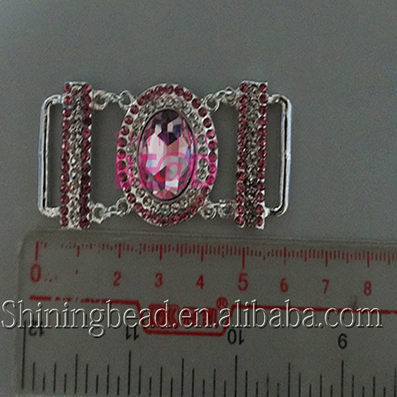 New Product Jewelry Pink Glass Silver Metal Rhinestone Diamante Bikini Connector /Bikini Buckle