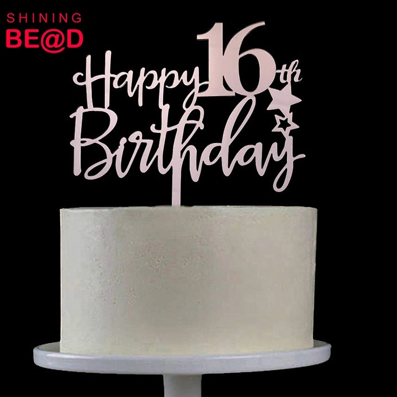 Rose Gold Happy 16th Birthday Acrylic Cake Topper For 16th Anniversary Birthday Party Decorations