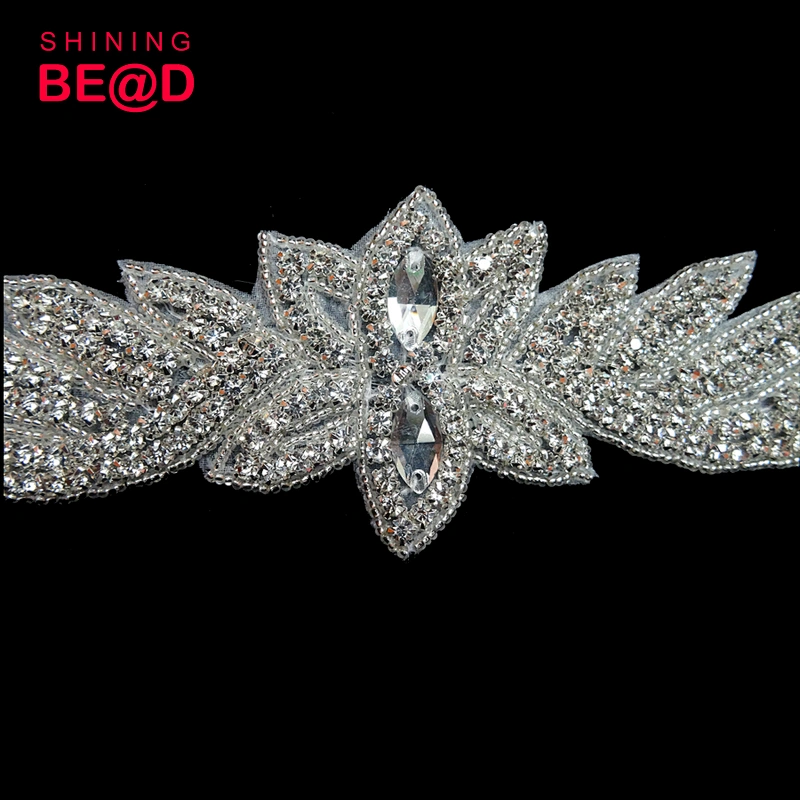Bridal Rhinestone Wedding Embroidery Fabric Flower Lace Applique