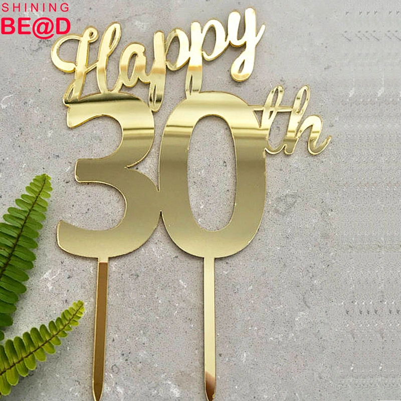 2018 Monogram Happy 30th Acrylic Gold Mirror Birthday Cake Topper