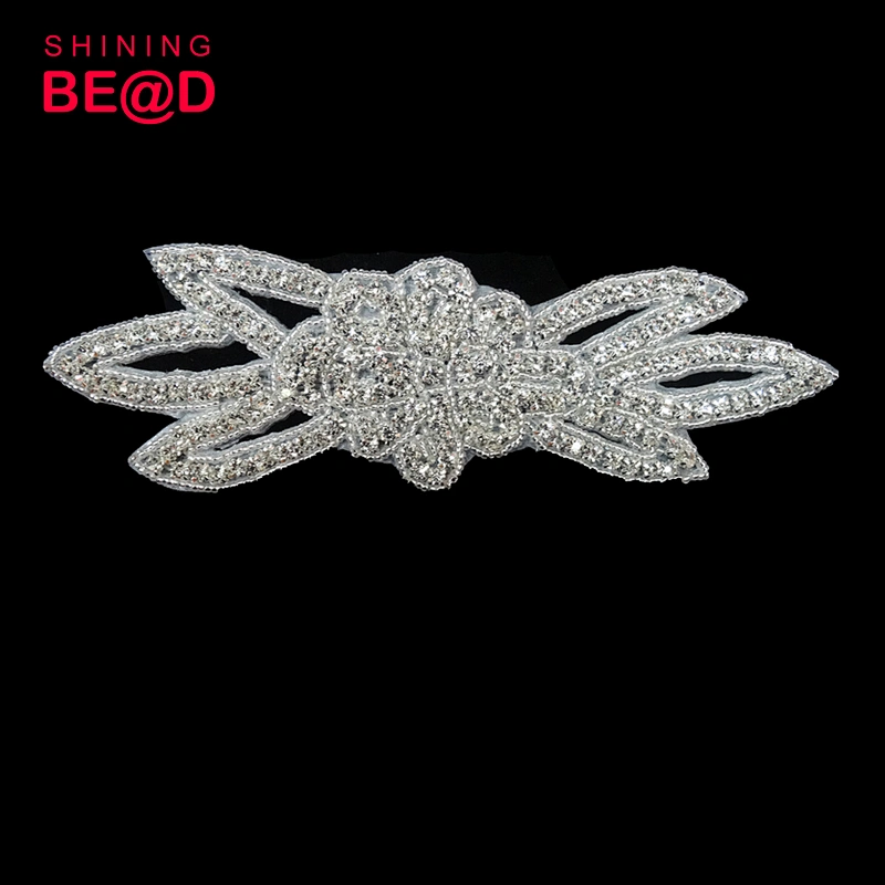 Bridal Rhinestone Wedding Embroidery Fabric Flower Lace Applique