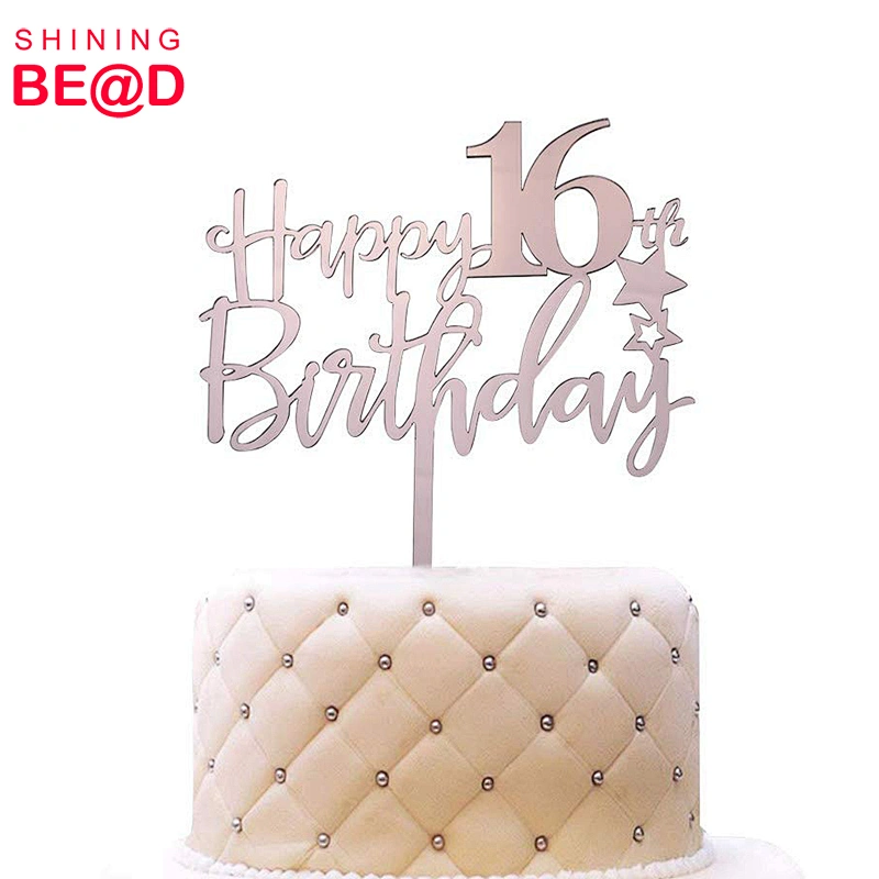Rose Gold Happy 16th Birthday Acrylic Cake Topper For 16th Anniversary Birthday Party Decorations