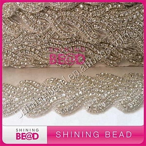 2017 Rhinestone lace trim for wedding dress