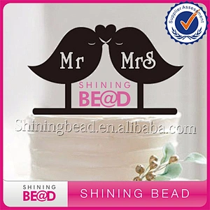 Wedding acrylic cake topper with two birds and MR&MRS letter deco