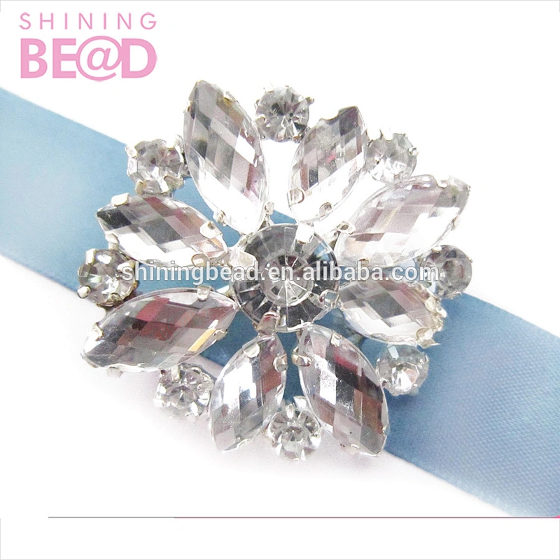 Wedding Sliver Flower Diamante Ribbon Slider Buckle For Sale