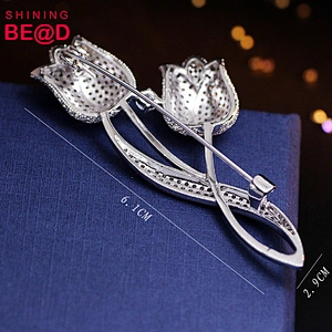 2019 Top classic Metal Silver Crystal rhinestone tulip fancy brooches pins from China supplier