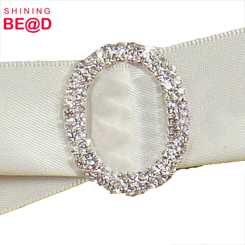 Two rows oval rhinestone buckles for ribbon