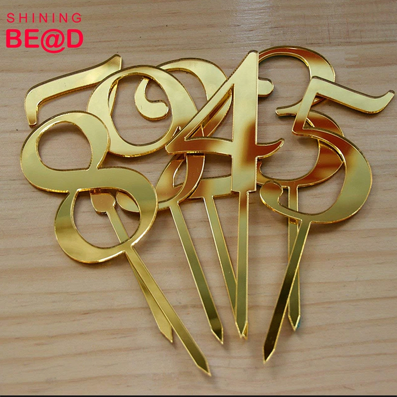 Gold Acrylic Numbers 0-9 Cake Toppers for Wedding Anniversary or Birthday Party Decoration