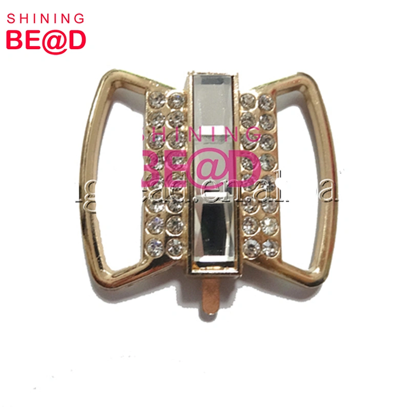 Light gold plating clear stone metal shoe buckle parts