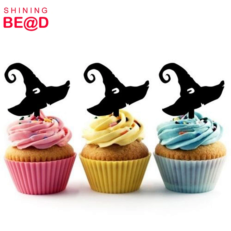 Factory Directly Hot Sale Witch Hat Halloween Party Acrylic Cupcake Picks Topper For Halloween cake decoration