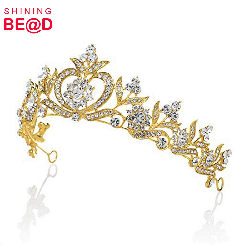 Good Quality Gold Plated Crystal Princess Crown Rhinestone Tiara Bridal Head Jewelry for bride wedding favor