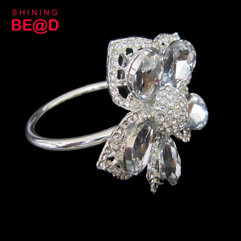 High Quality Flower Shape Rhinestone Napkin Ring with Clear diamond wedding decoration for table