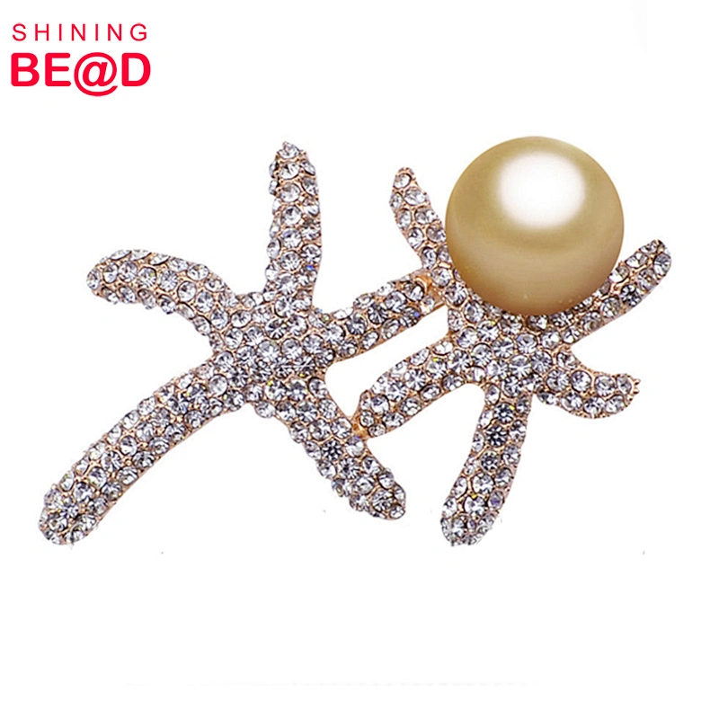 High quality the shape of starfish with pearl rhinestone brooch for clothing decoration