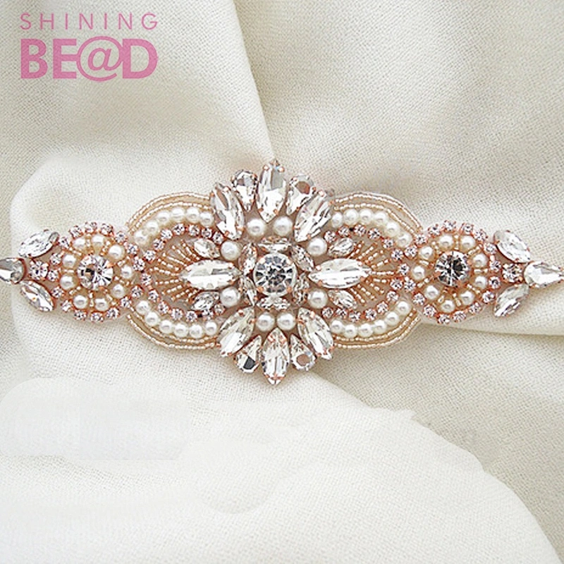 Silver Beaded Rhinestone Applique crystal trimming for bridal wedding dress