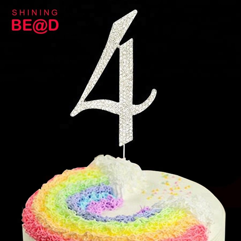 12cm Number 4 Cake Decoration Rhinestone Birthday Wedding Anniversary Cake Topper