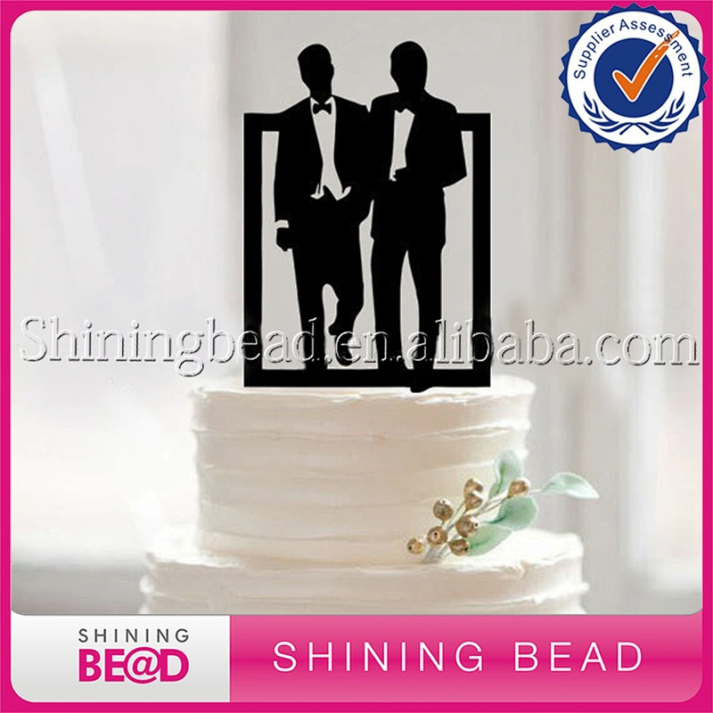 Eco popular acrylic gay wedding cake topper two man hold love heart shape for gay gift