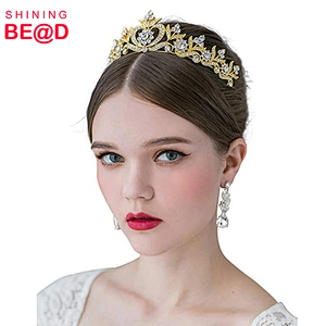 Good Quality Gold Plated Crystal Princess Crown Rhinestone Tiara Bridal Head Jewelry for bride wedding favor