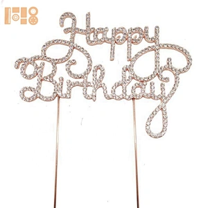 New Product Clear Stone gold /silver /rose gold Happy birthday Cake Topper  for cake decoration