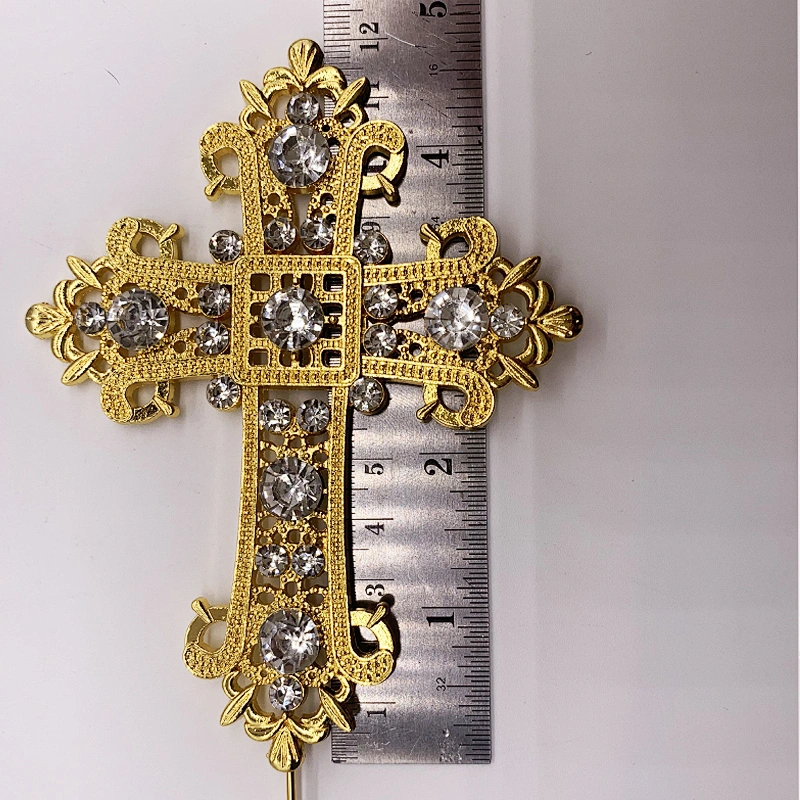 Cross Rhinestone Crystal Rose Cake Decoration Topper for Wedding Religious Baptism Christening First Communion Confirmation