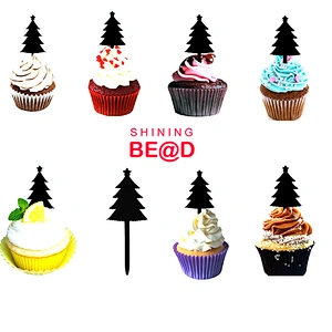 Sell Mini Black Christmas Tree Acrylic Cake Topper For Christmas Cupcake Decoration,Merry Christmas Cake Topper