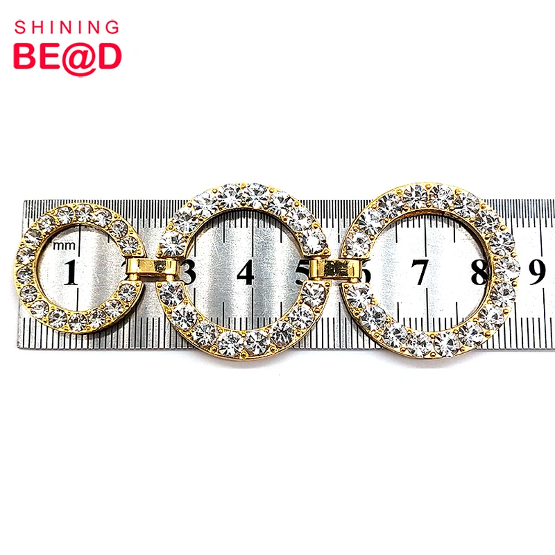 Selling New Three-ring Gold-plated Crystal Rhinestone Connector Buckle For Bikini Decoration,Rhinestone Bikini Connectors