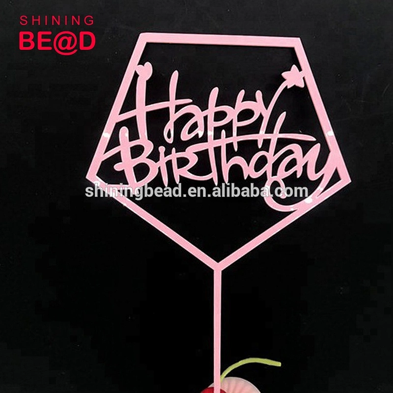 Alibaba pink color happy birthday acrylic cake topper gold cake topper for party cake