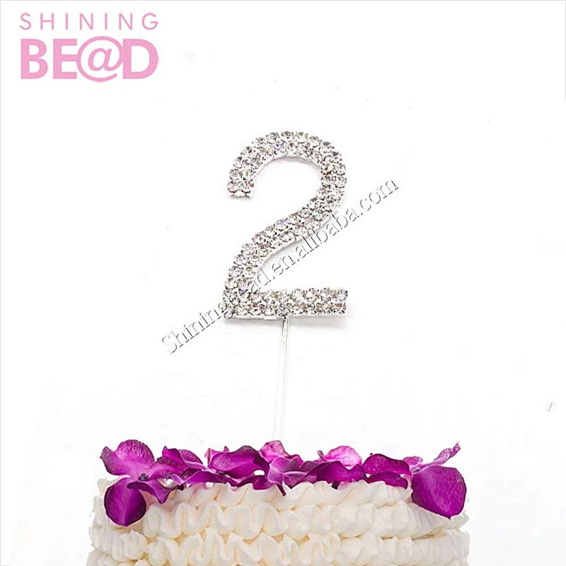 New style 2020 bling cute number2 cake topper rhinestone for kid birthday party cake pick